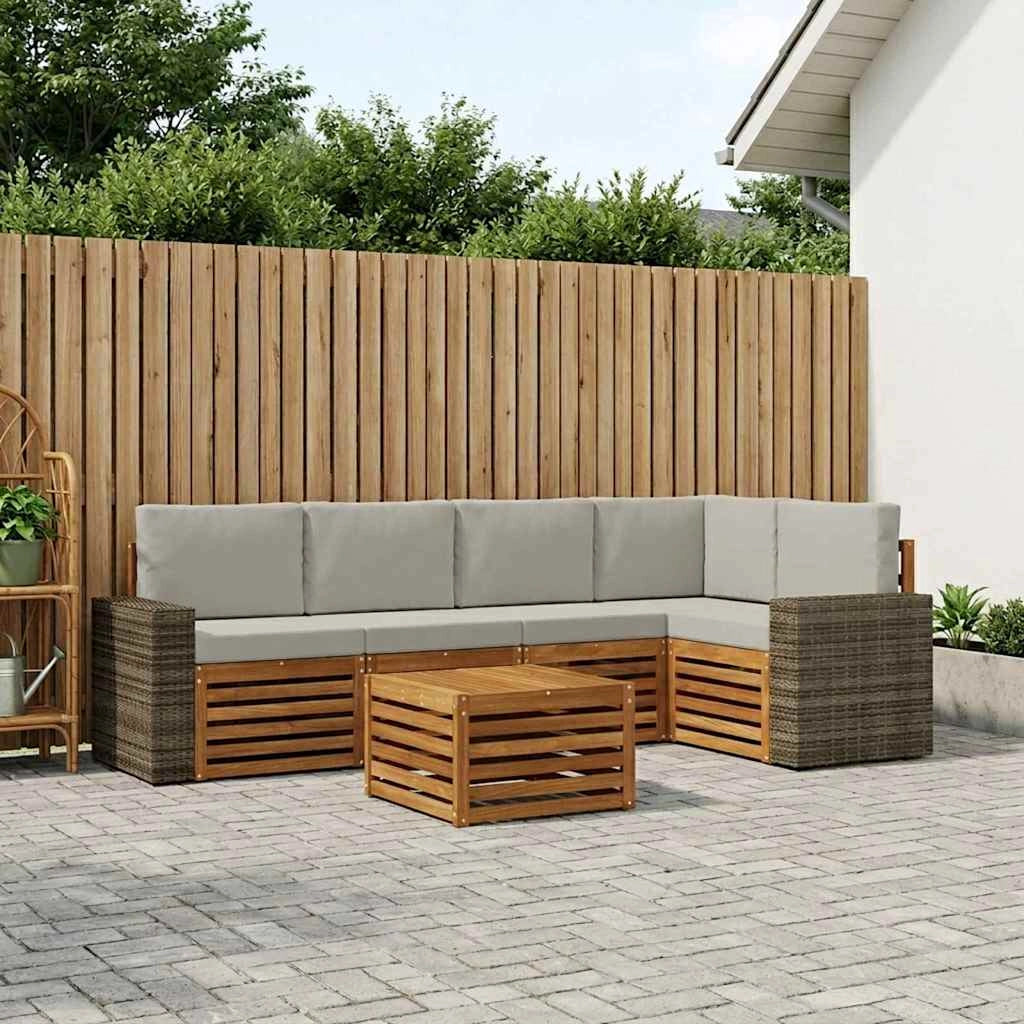 Set di divani da esterno 6 pz Naturale e Grigio Chiaro 3384397