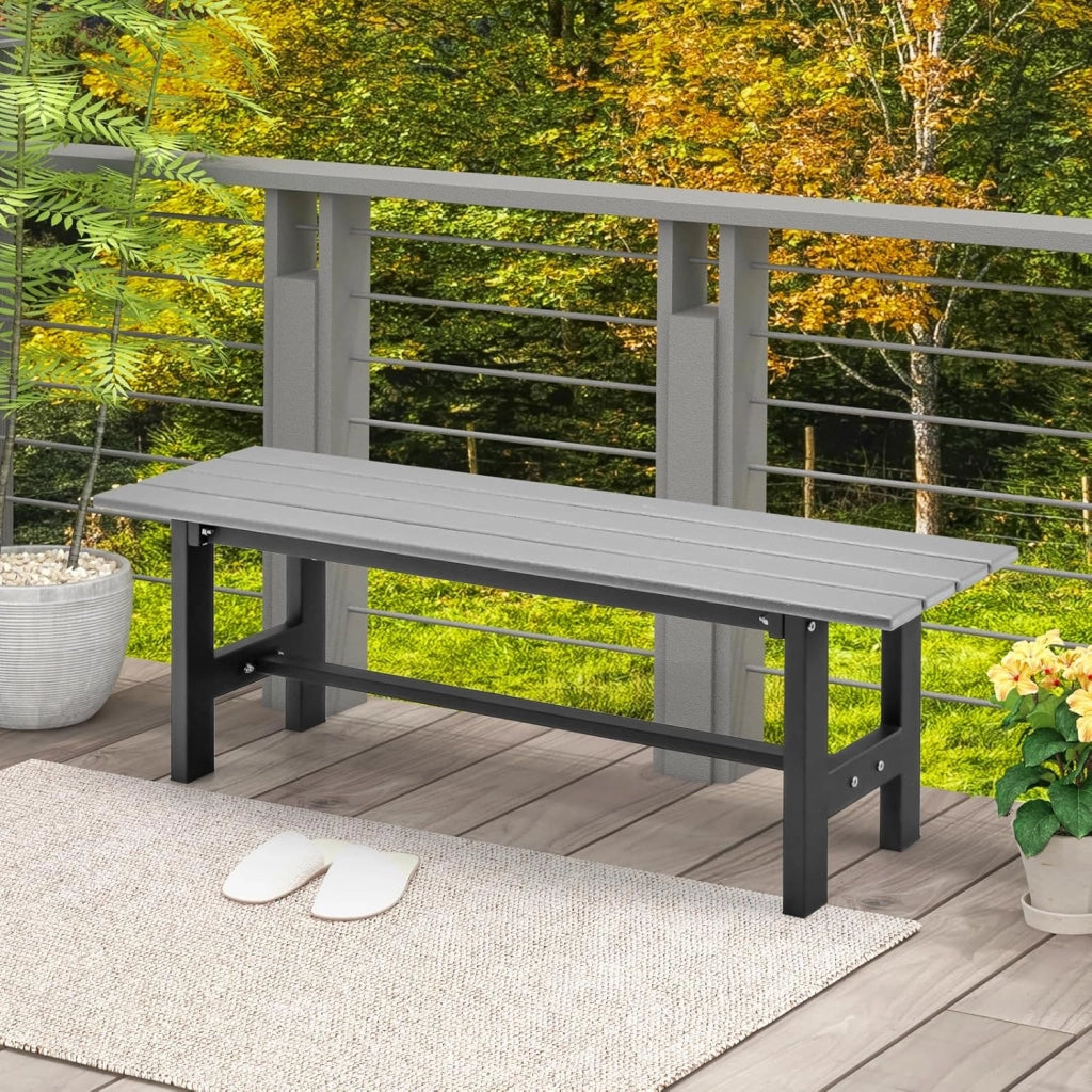 Panchina da Giardino con Sedile a Doghe, Telaio in Metallo e Verniciato a Polvere, Panca a 2 Posti da Giardino per Parco e Esterno, 120x34,5x40 cm (Grigio)