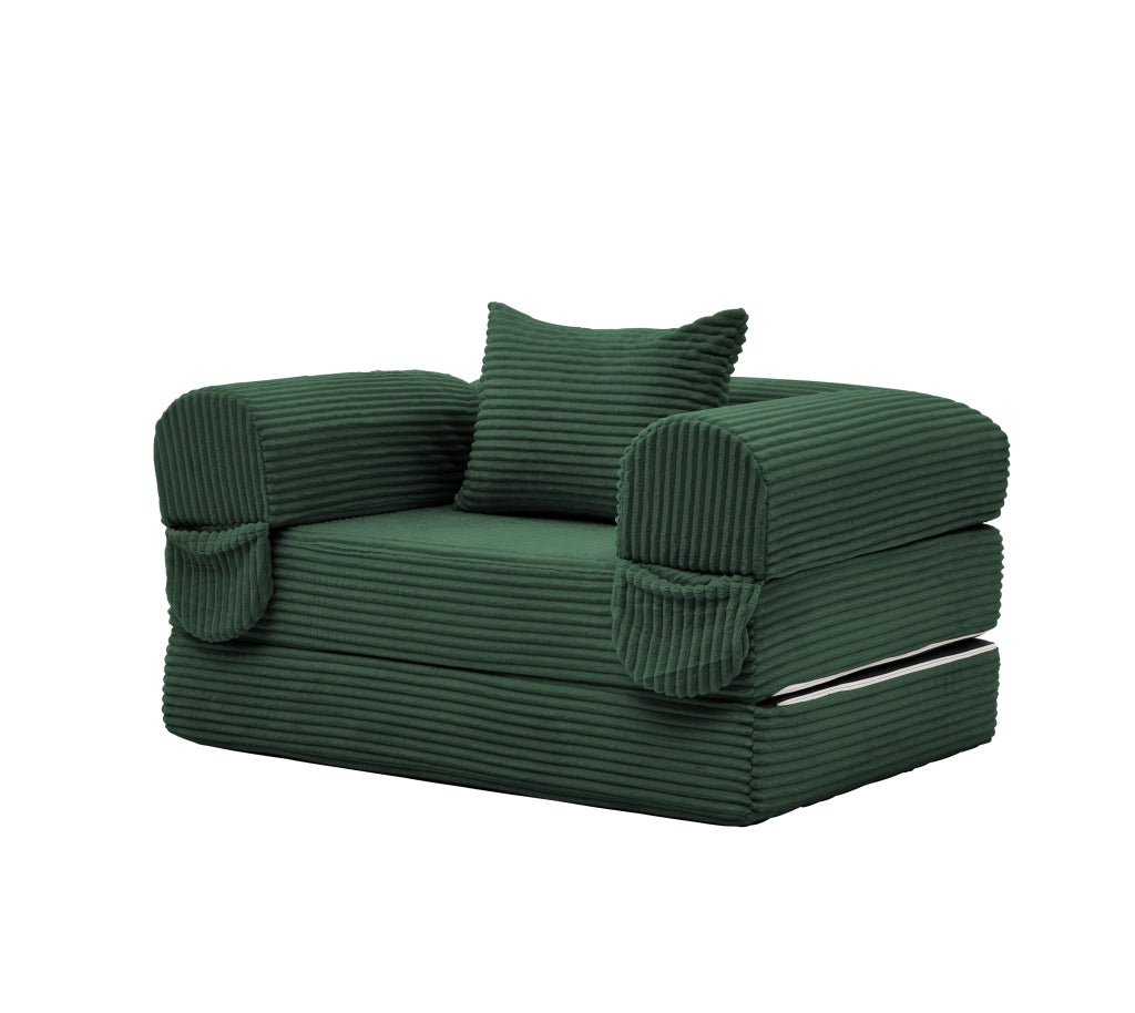 DIVANO LETTO 2 in 1 convertibile in tessuto corduroy verde con cuscino