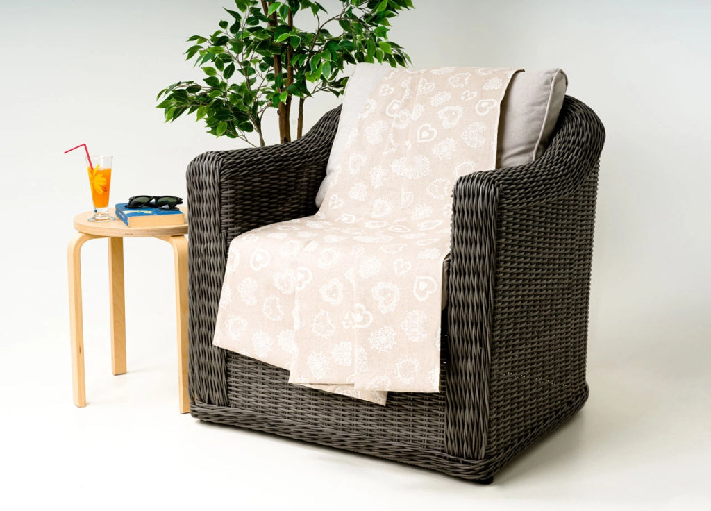 Telo Arredo Granfoulard Copritutto Cotone Made Italy Vari Disegni Arredatutto Copriletto Multiuso - 2 Piazze - Cuore Bianco