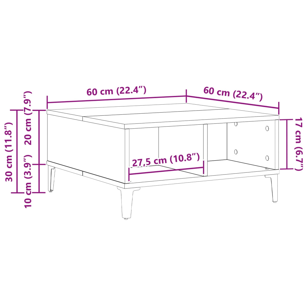 Tavolino da caffÃ¨  in rovere artigianale 60x60x30 cm in legno ingegnerizzato