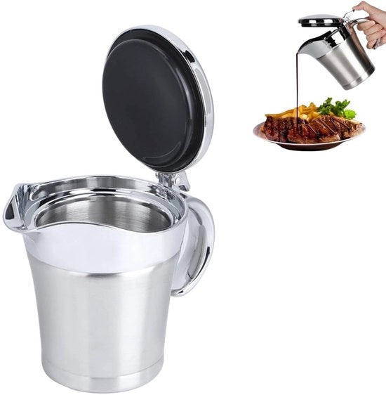 Piatto per la salsa doppio spessore - Piatto per la salsa isolato termicamente - Vaschetta per la salsa - Coperchio a cardano - 450 ml - Progettazione ergonomico - Cottura per la salsa