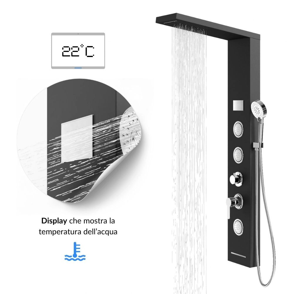 Colonna doccia shine acciaio 4 funzioni luce led display temperatura 2 finiture *** finitura- nero, confezione 1