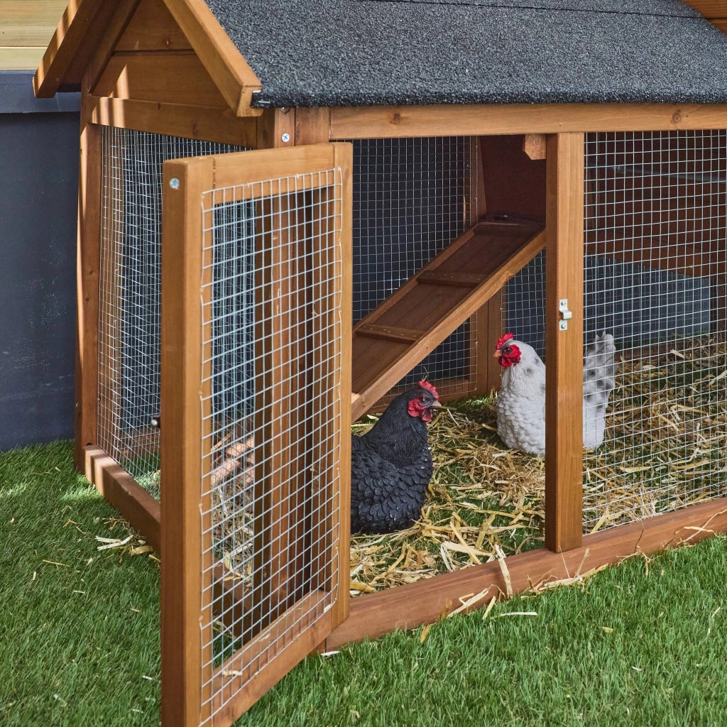 Pollaio in legno con recinto per 3 galline, marrone naturale