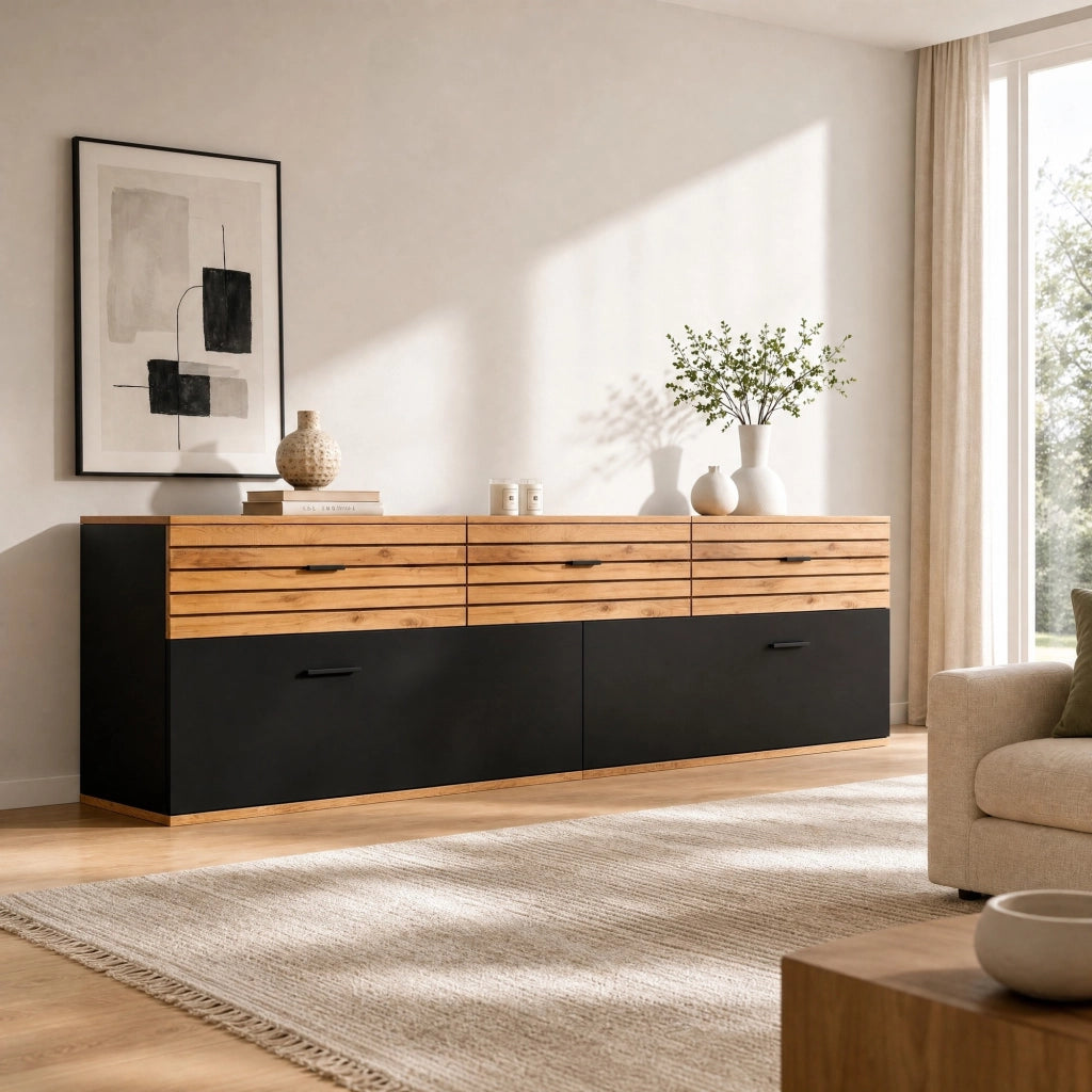 Mobile TV basso 168 cm con 3 cassetti e 2 ante