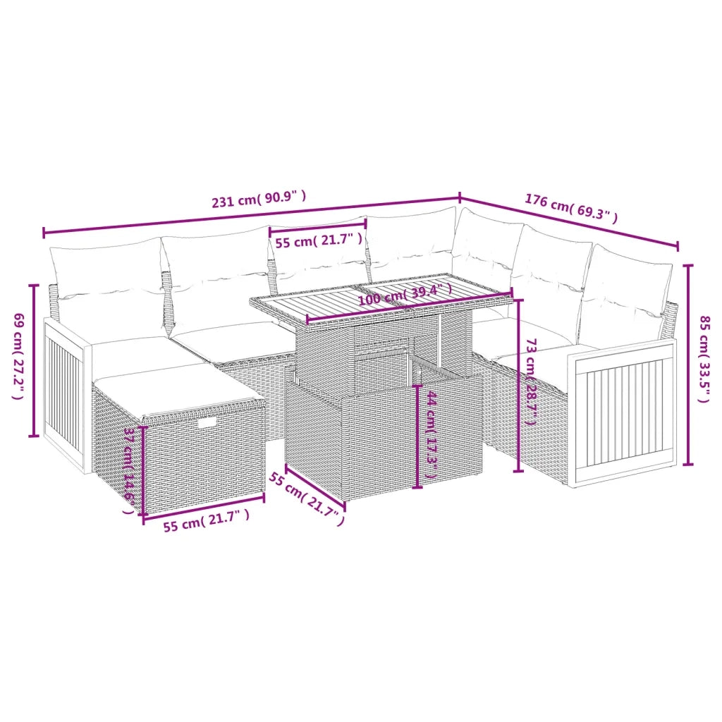 Set Divano da Giardino 8 pz con Cuscini Grigio in Polyrattan 3276266