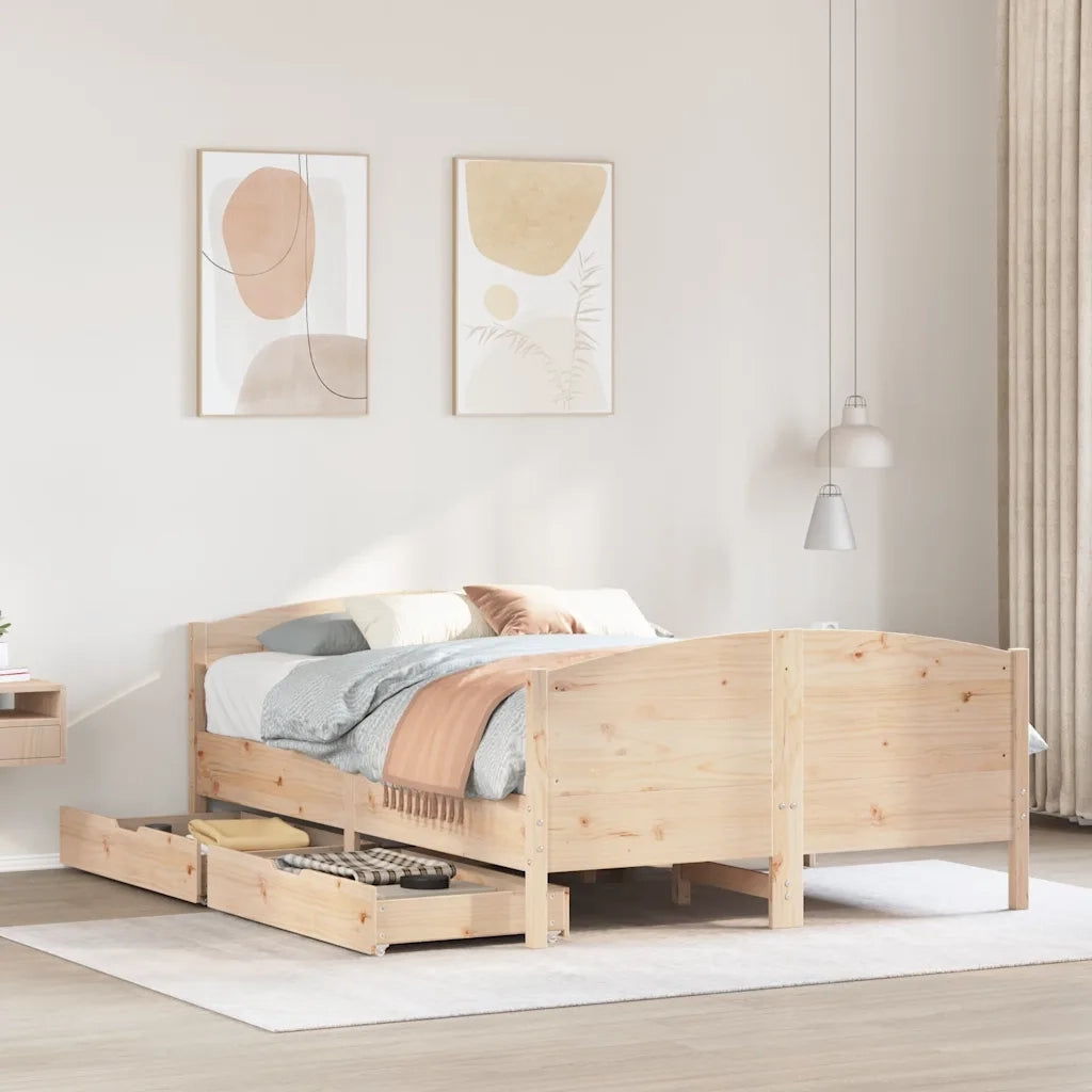 Letto senza Materasso-Struttura Letto 140x190 cm in Legno Massello di Pino 813784