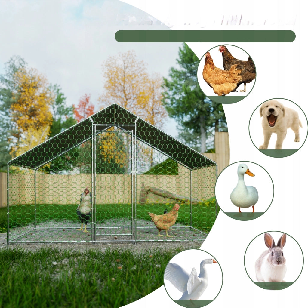 Recinto per Polli in Metallo 3×1;5×2 m con Tetto PE Impermeabile; Porta con Serratura e Area Esterna per Animali