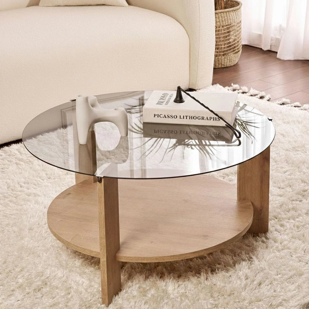 Canevino, Tavolino da Salotto Forma Rotondo, 75x75x40h cm Marrone Rovere
