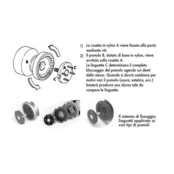 Pomolo fisso per porta SAGUATTI 172/60EB in alluminio argento satinato