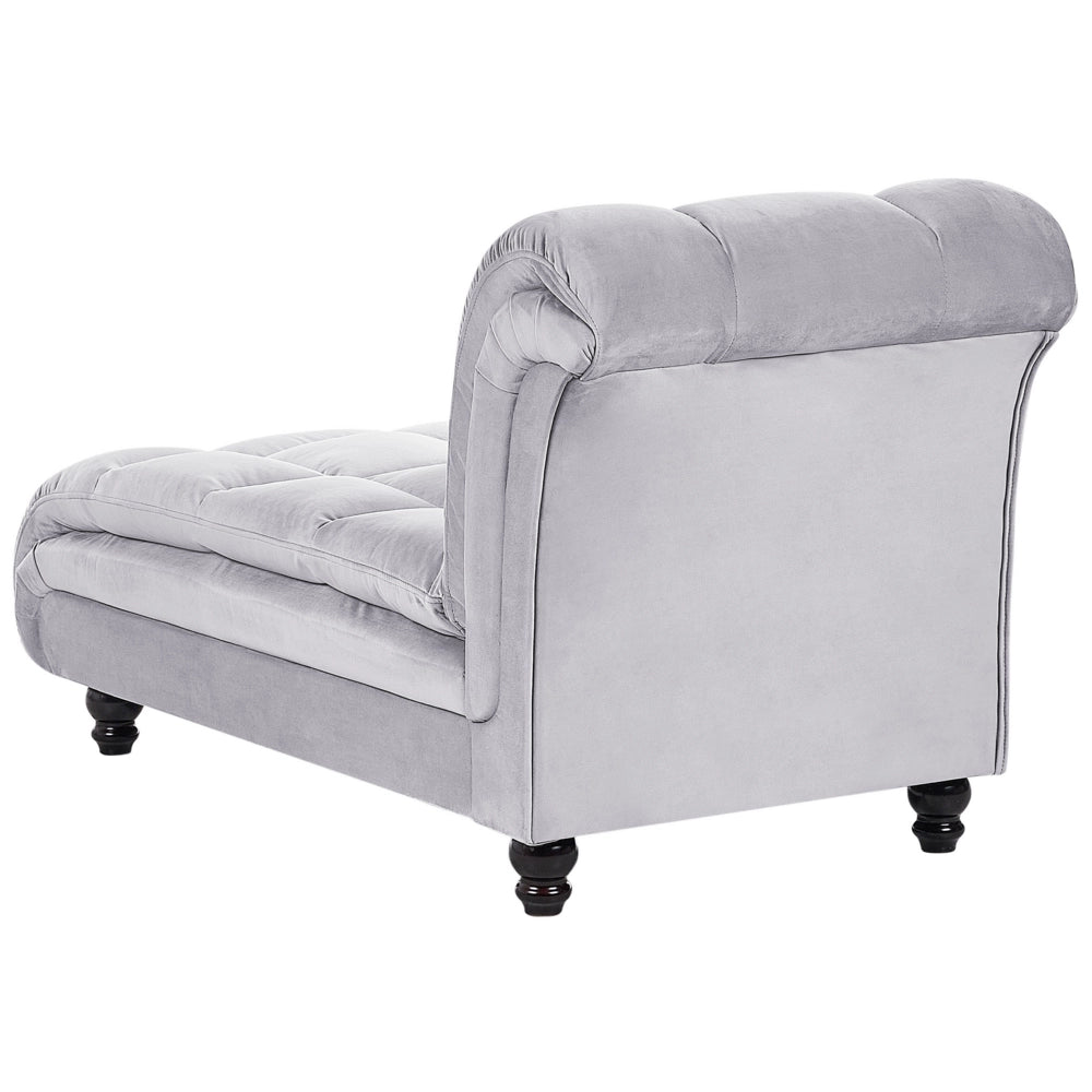 Chaise longue Velluto Grigio Destra Imbottitura Gambe Nere Design Moderno