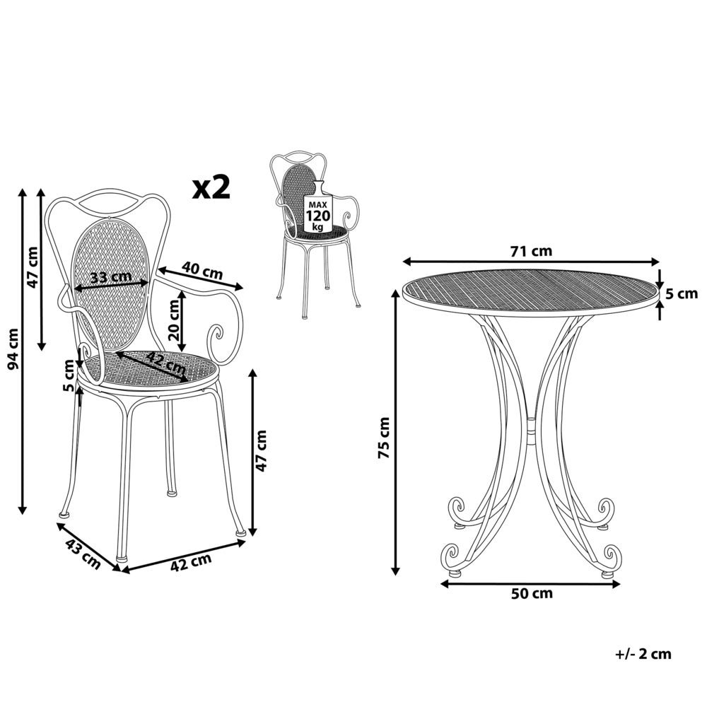 Set Bistrot Tavolo di colore Grigio 2 Sedie in ferro Chic stile Francese