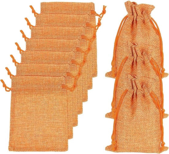 Sacchi di juta con cordoncino, 20 pezzi, 10x14 cm, regali, Natale, festa - Arancione