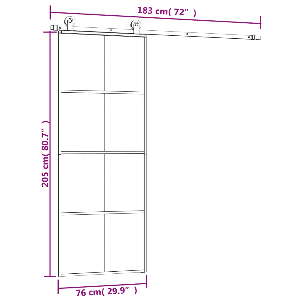 Porta Scorrevole con Ferramenta 76x205cm Vetro ESG Alluminio 3152139
