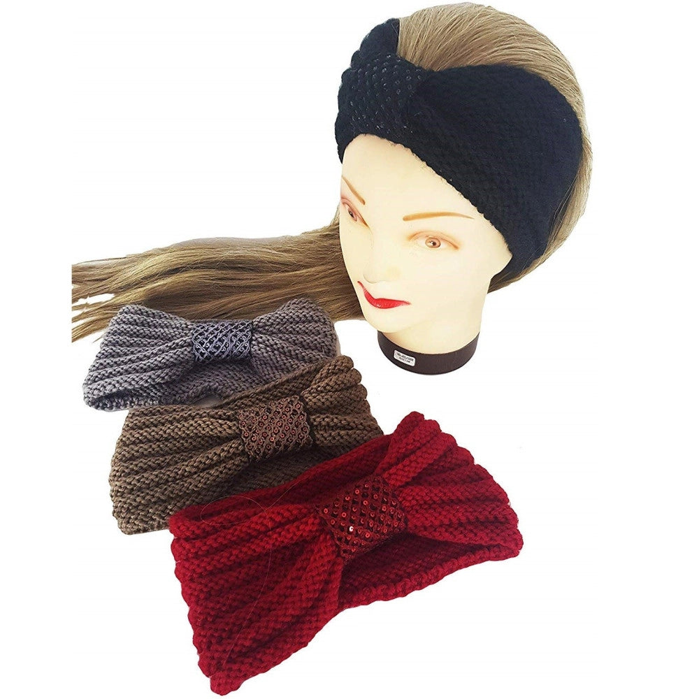Trade Shop - Fascia Elastica Lana Paillettes Annodata Retro Ferma Capelli Tessuto Accessori -