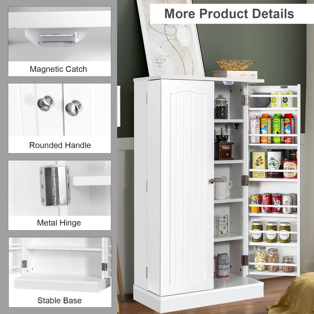 Armadietto Portaoggetti da Cucina, Credenza Aoggiorno a Doppia Porta con Ripiano Regolabile, Mobiletto Multioso con Dispositivo Antiribaltamento per Sala da Pranzo, 59x30,5x103cm (Bianco)