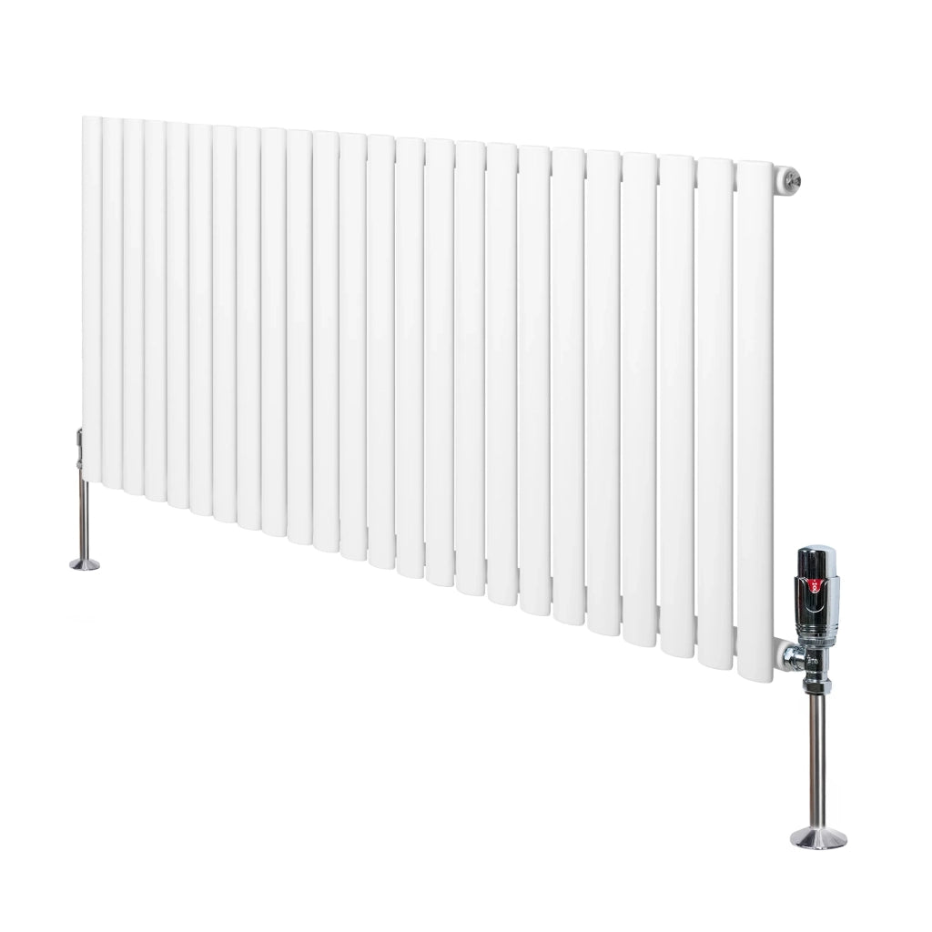 Radiatore Orizzontale Ovale 600x1440mm Bianco con Valvole TRV