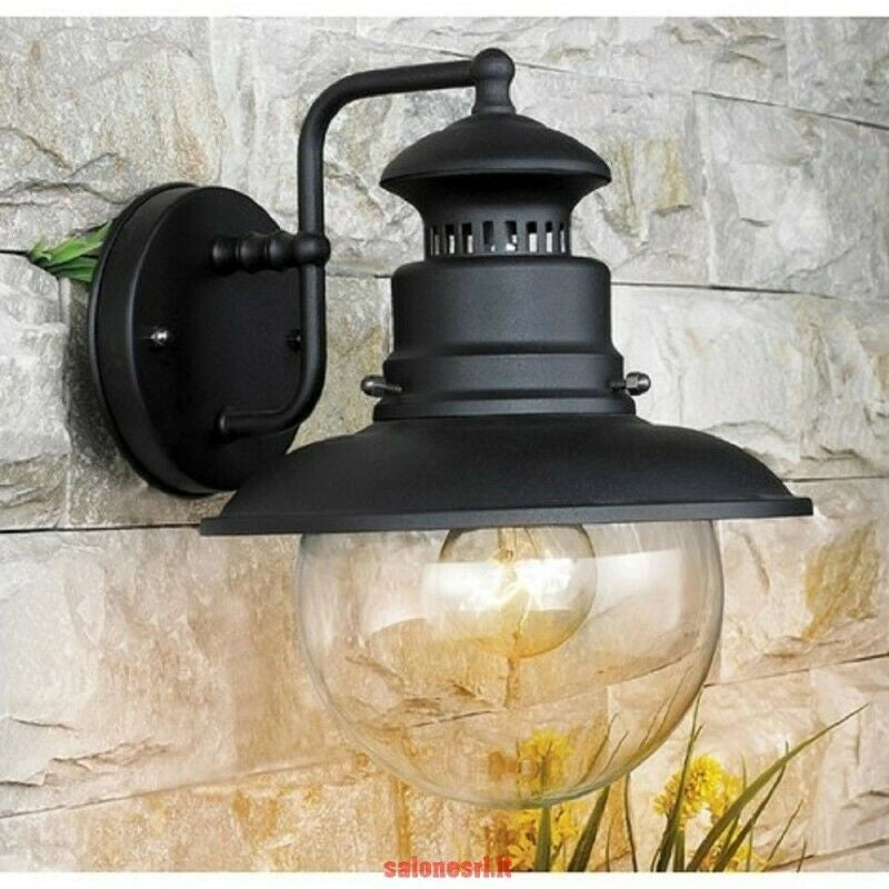 LANTERNA APPLIQUE LAMPADA MARINA IN ACCIAIO VERNICIATO E VETRO PER LAMPADE DA 60W.CM.24X21X27H