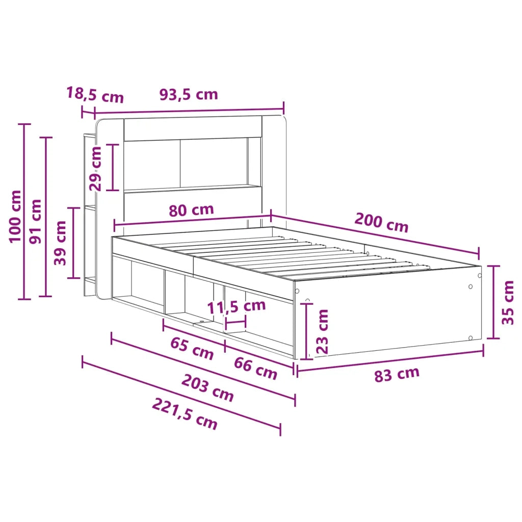 Telaio del letto con storage Sonoma grigio 80 x 200 cm