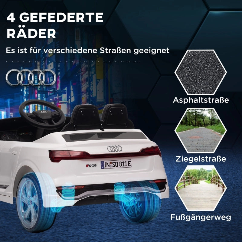 Auto elettrica per bambini, Audi Q8 12V, 3-5 km/h, telecomando, fari, musica, bianca