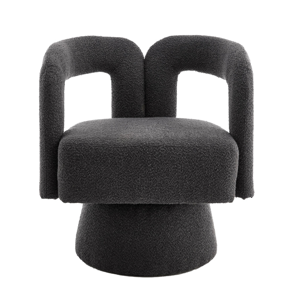 Poltrona girevole 360° in bouclé grigio scuro; con base in metallo; 67x55x74 cm