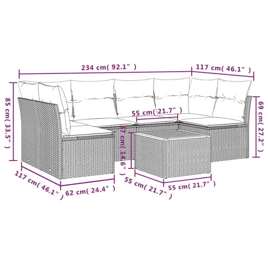 Set Divani da Giardino 7 pz con Cuscini Grigio in Polyrattan 3255893