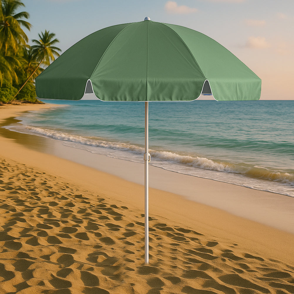 Ombrellone Verde da Spiaggia 240 cm con Palo in Alluminio Parasole Anti Uv