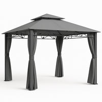 Gazebo Arion 3x3 mt Telo Copertura PVC Grigio Zanzariere Laterali Pali Alluminio