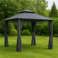 Gazebo Arion 3x3 mt Telo Copertura PVC Grigio Zanzariere Laterali Pali Alluminio