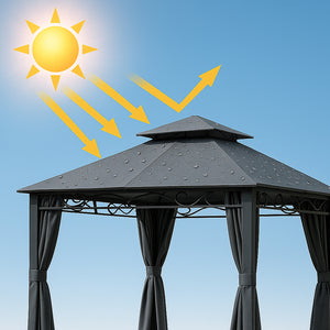 Gazebo Arion 3x3 mt Telo Copertura PVC Grigio Zanzariere Laterali Pali Alluminio