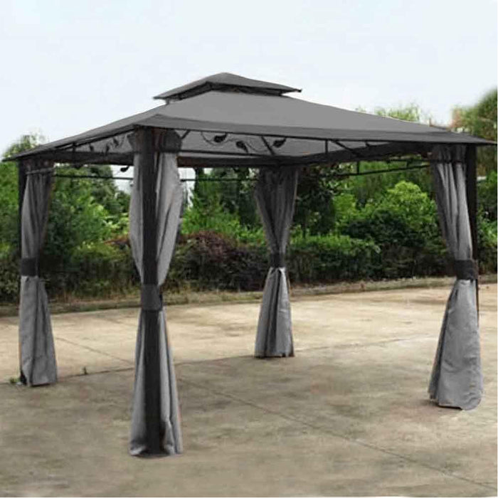 Gazebo Arion 3x3 mt Telo Copertura PVC Grigio Zanzariere Laterali Pali Alluminio