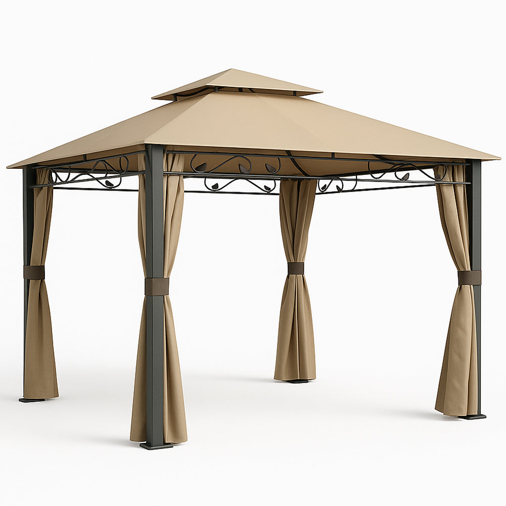 Gazebo Arion 3x3 mt Telo Copertura PVC Moka Zanzariere Laterali Pali Alluminio