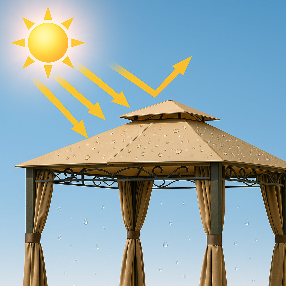 Gazebo Arion 3x3 mt Telo Copertura PVC Moka Zanzariere Laterali Pali Alluminio