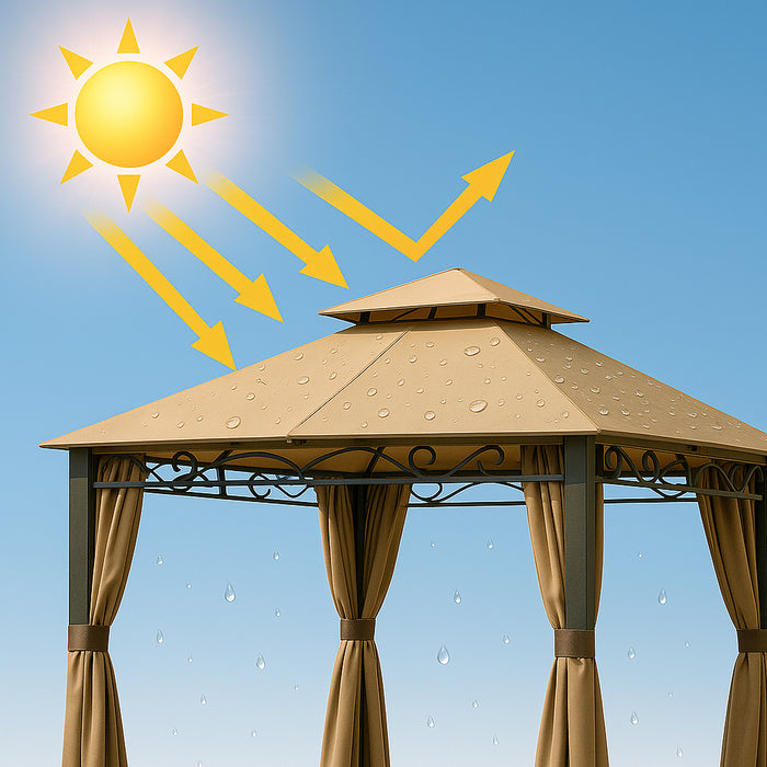 Gazebo Arion 3x3 mt Telo Copertura PVC Moka Zanzariere Laterali Pali Alluminio