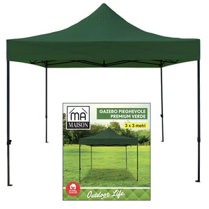 MA MAISON GAZEBO PIEGHEVOLE PREMIUM 3X3 MT VERDE GAMBE ESAGONALI ALTEZZA LIBERA 190 CM FUNZIONE ANTIVENTO E IMPERMEABILE