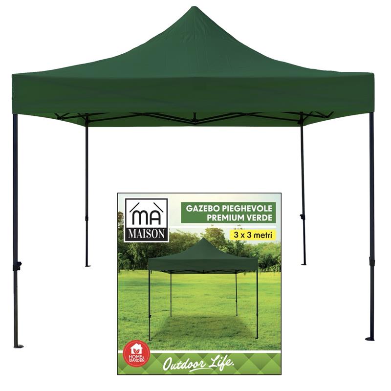 MA MAISON GAZEBO PIEGHEVOLE PREMIUM 3X3 MT VERDE GAMBE ESAGONALI ALTEZZA LIBERA 190 CM FUNZIONE ANTIVENTO E IMPERMEABILE