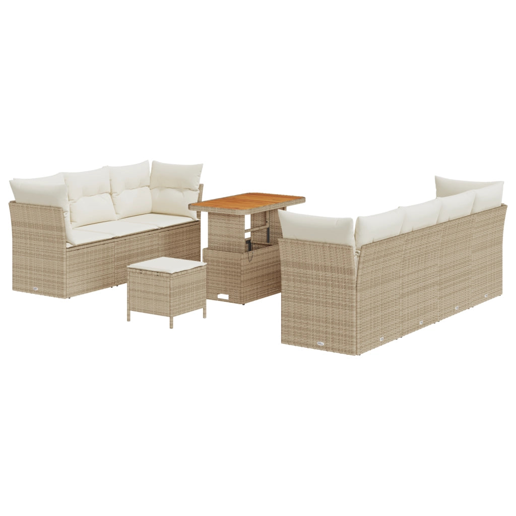 Set Divano Giardino da 10 Pezzi con Cuscini Beige Polyrattan Acacia