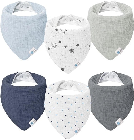 Set di 6 pezzi di asciugamano muslin quadrato per bambini (100% cotone)