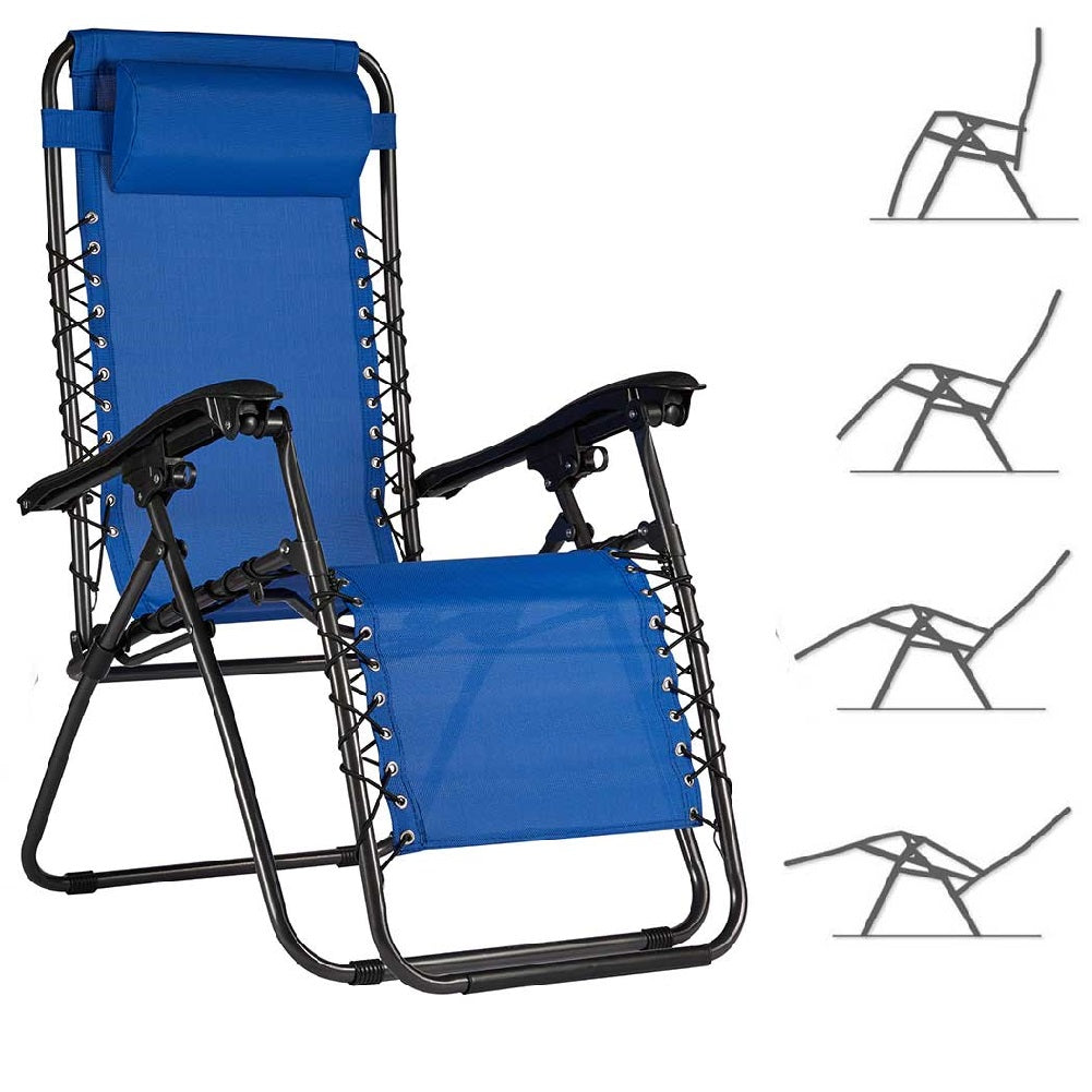 Sedia Sdraio Cordonata Gravità Zero Reclinabile Pieghevole Poggiatesta Nero Blu