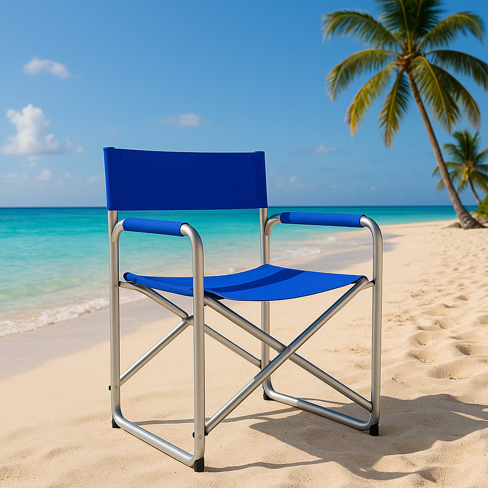 Sedia Regista Pieghevole Alluminio e Tessuto Textilene Spiaggia Campeggio Blu