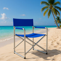 Sedia Regista Pieghevole Alluminio e Tessuto Textilene Spiaggia Campeggio Blu