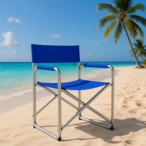 Sedia Regista Pieghevole Alluminio e Tessuto Textilene Spiaggia Campeggio Blu