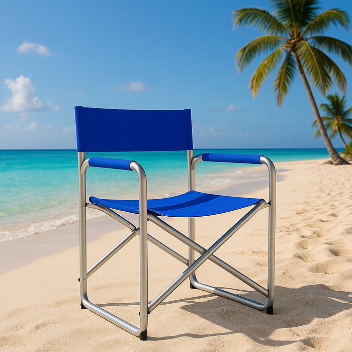 Sedia Regista Pieghevole Alluminio e Tessuto Textilene Spiaggia Campeggio Blu