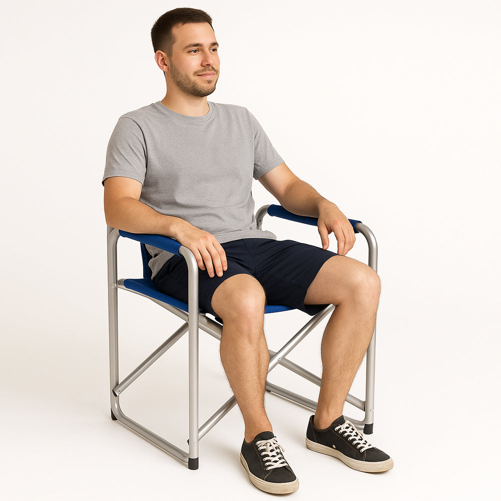 Sedia Regista Pieghevole Alluminio e Tessuto Textilene Spiaggia Campeggio Blu