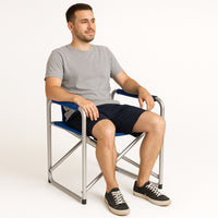 Sedia Regista Pieghevole Alluminio e Tessuto Textilene Spiaggia Campeggio Blu