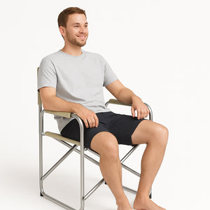 Sedia Regista Pieghevole Alluminio Tessuto Textilene Spiaggia Campeggio Tortora