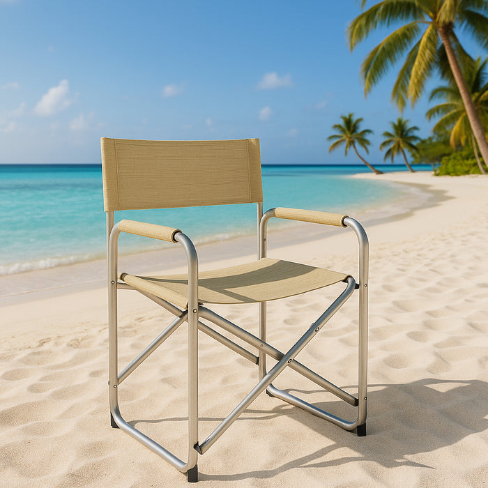 Sedia Regista Pieghevole Alluminio Tessuto Textilene Spiaggia Campeggio Tortora