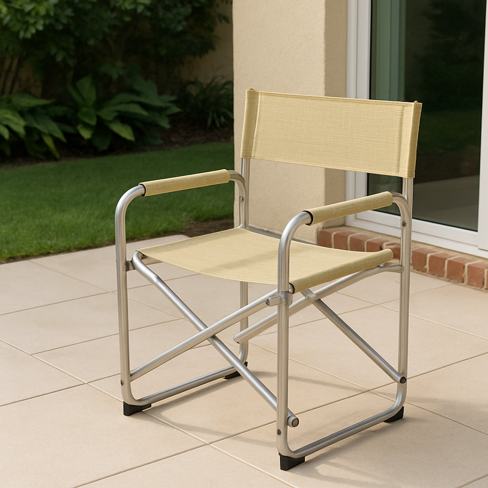 Sedia Regista Pieghevole Alluminio Tessuto Textilene Spiaggia Campeggio Tortora