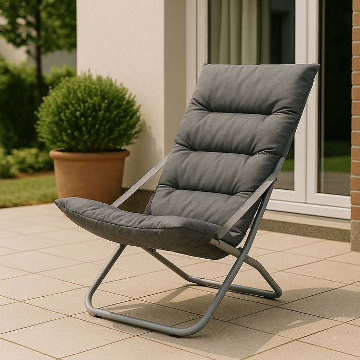 Spiaggina Sedia Canapone In Acciaio Tessuto Imbottito Pieghevole Relax Grigio