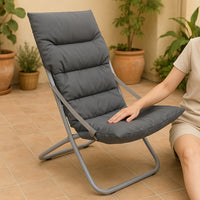 Spiaggina Sedia Canapone In Acciaio Tessuto Imbottito Pieghevole Relax Grigio